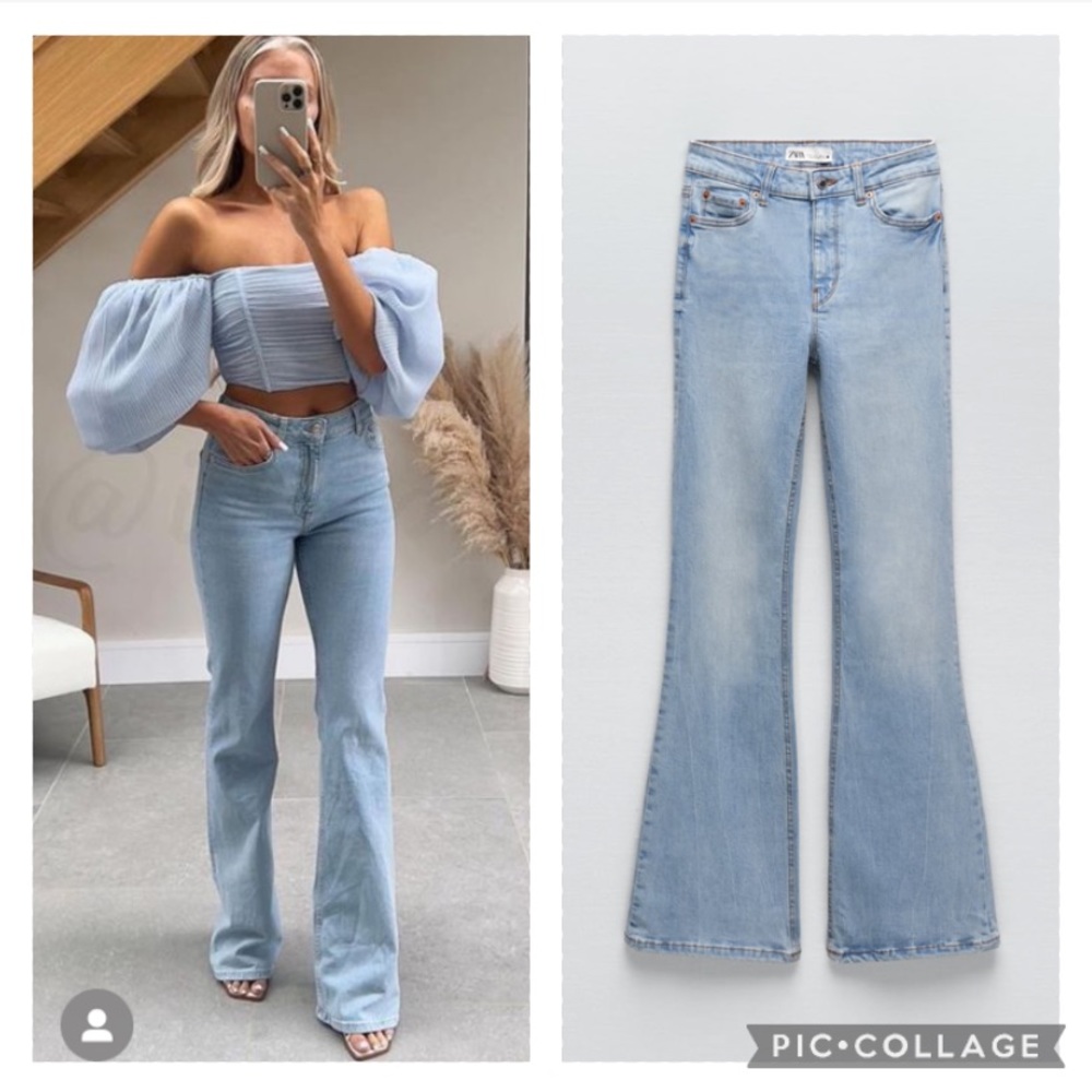 ZARA high rise skinny fit flare leg full length jeans blogger favorite